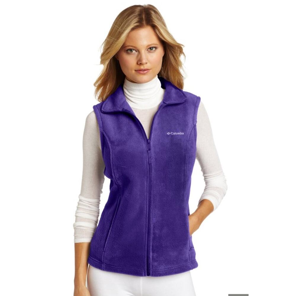 Columbia Fleece Vest Womens Large Purple Zip Up Outdoor Lightweight Jacket